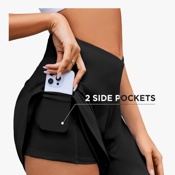 Womens Crossover Athletic Tennis Skort with Pockets: Butterfly High Waisted - Picture 5 of 9